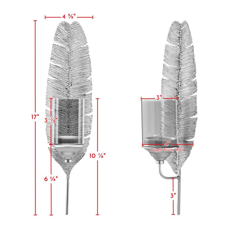 Ava 17" Gold Feather Wall Candle Sconces (Set of 2) Bed Bath & Beyond